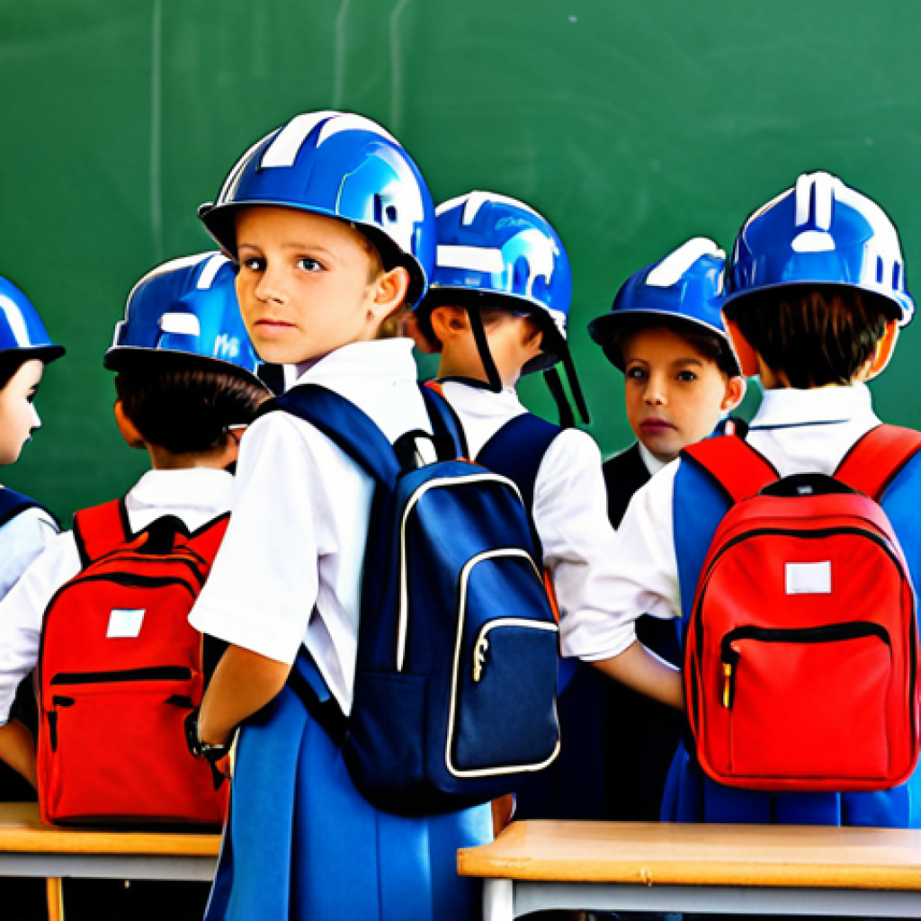 Earthquake Preparedness Drill**

"Elementary school children in Italy, fully clothed in appropriate attire, participating in an earthquake drill in their classroom. They are wearing helmets and carrying emergency backpacks. The classroom is tidy and well-lit. Safe for work, appropriate content, family-friendly, professional photography, perfect anatomy, correct proportions, natural pose, well-formed hands, proper finger count."

**