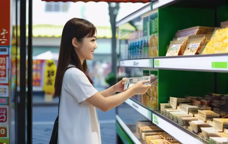 일본 내 주요 은행 및 금융 시스템 - **Prompt:** A bustling, clean street scene in a traditional Japanese shopping district, featuring va...