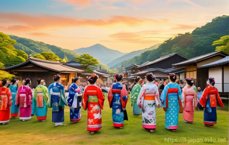 일본의 새로운 여행 트렌드 - **Prompt:** A serene scene depicting a traveler immersed in a traditional Japanese village festival ...