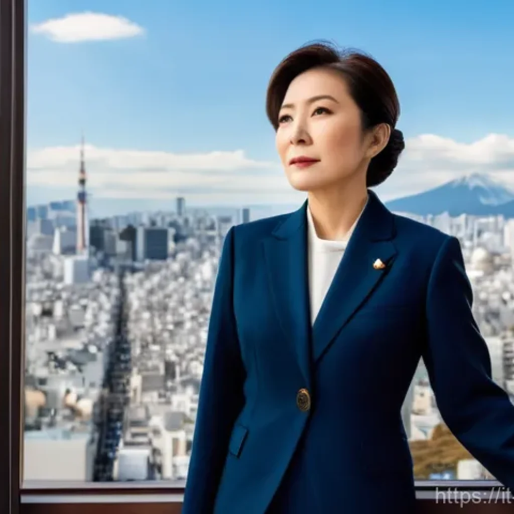 일본의 정치 구조와 현황 - **Prompt 1: "A dignified and intelligent Japanese woman in her late 50s to early 60s, wearing a meti...