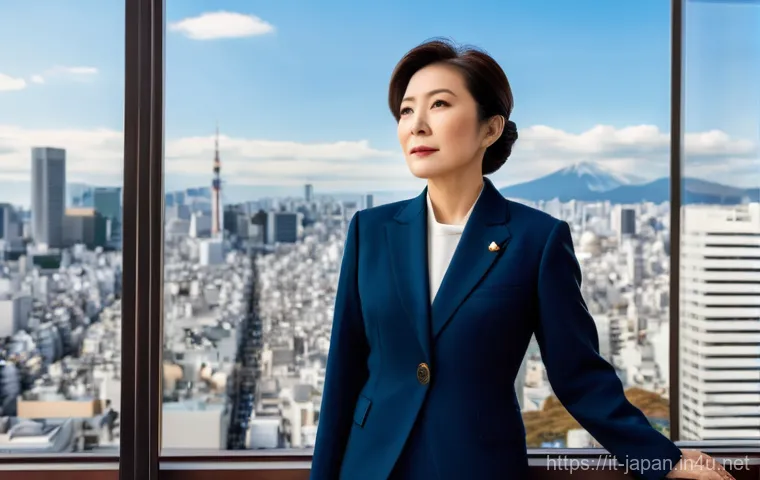 일본의 정치 구조와 현황 - **Prompt 1: "A dignified and intelligent Japanese woman in her late 50s to early 60s, wearing a meti...