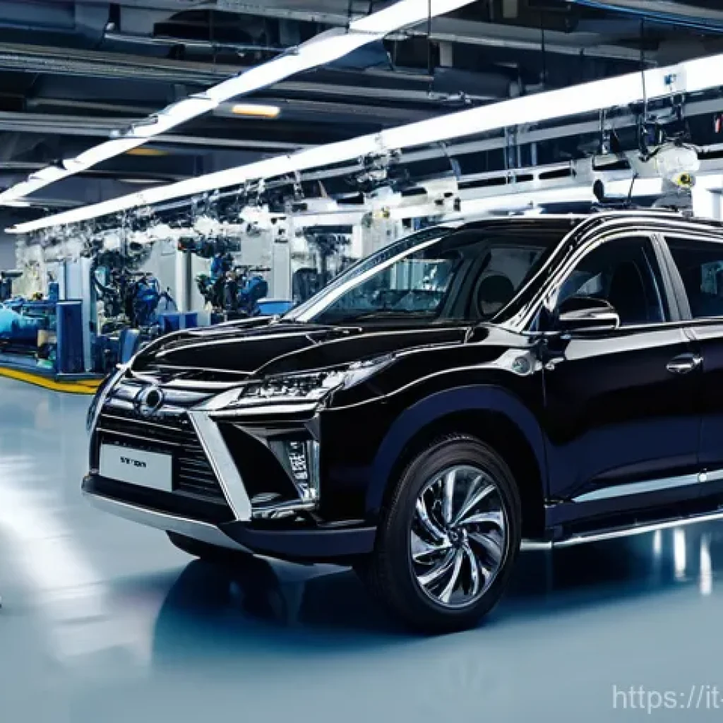 일본의 자동차 산업과 기술 - **Prompt:** A meticulously clean and brightly lit modern automotive engineering lab, showcasing the ...