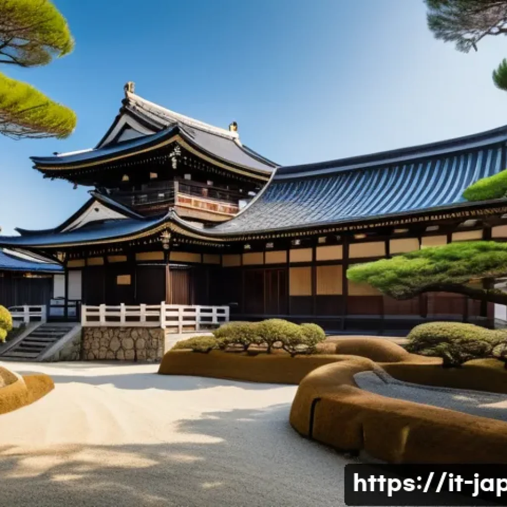 일본의 4대 성  히메지성 오사카성 등 - A majestic Japanese castle from the Edo period, featuring elegant curved multi-tiered roofs with int...
