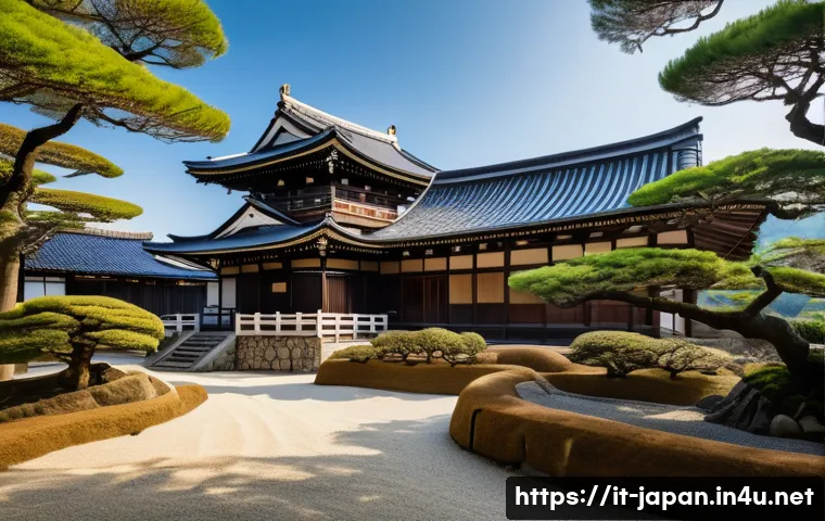 일본의 4대 성 히메지성 오사카성 등 - A majestic Japanese castle from the Edo period, featuring elegant curved multi-tiered roofs with int...