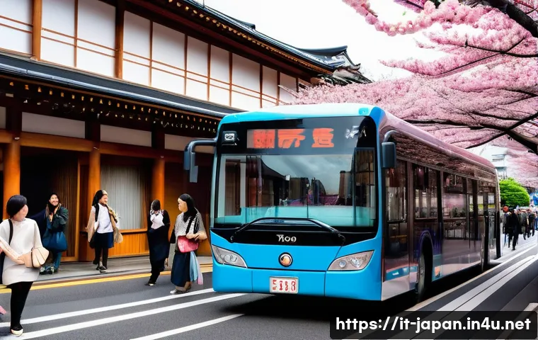 일본 대중교통 패스 종류 - A vibrant urban scene in Kyoto showcasing a diverse group of tourists using a colorful daily city tr...