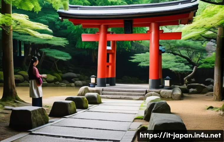 일본 관광 시 주의할 점 - A serene Japanese temple entrance scene during daytime, showing diverse visitors dressed modestly wi...