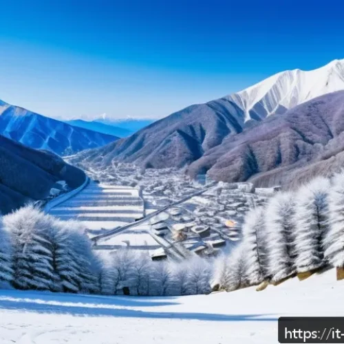 Home 31 일본 나가노 스키장 리뷰 - A panoramic winter scene of Nagano’s ski resort area showing diverse ski slopes suitable for all lev...