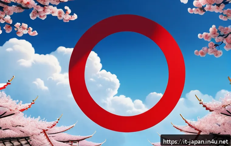 일본의 국가 상징 국기 국가 - A detailed, vibrant illustration of the Japanese national flag "Hinomaru" waving gently against a br...