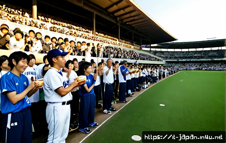 Home 17 일본의 야구 문화 - Photorealistic Japanese baseball culture scene at a lively neighborhood stadium in Tokyo, multigener...